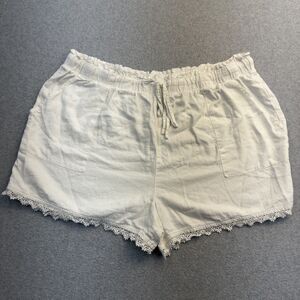 Time And Tru Shorts Womens XXXL White Linen Pull On Drawstring Crochet Lace READ